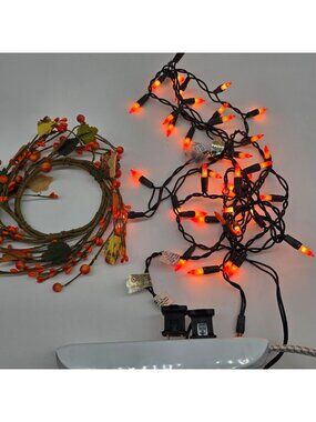 Orange Halloween String Lights & Fall Berry Garland Set